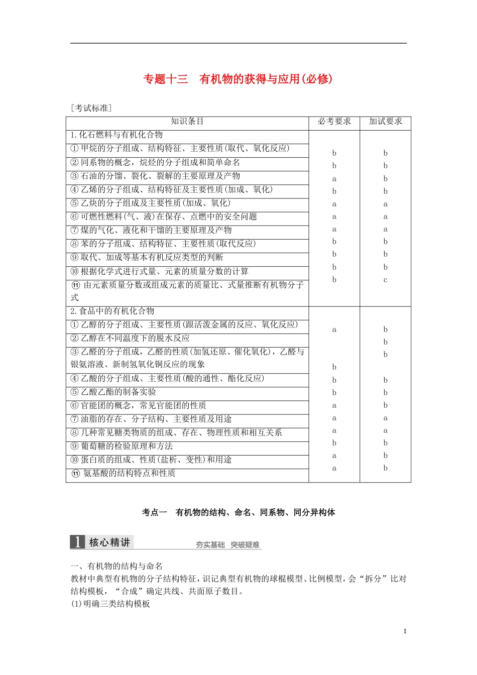 高考化学二轮复习第四编有机化学综合专题十三有机物的获得与应用必修学案_第1页