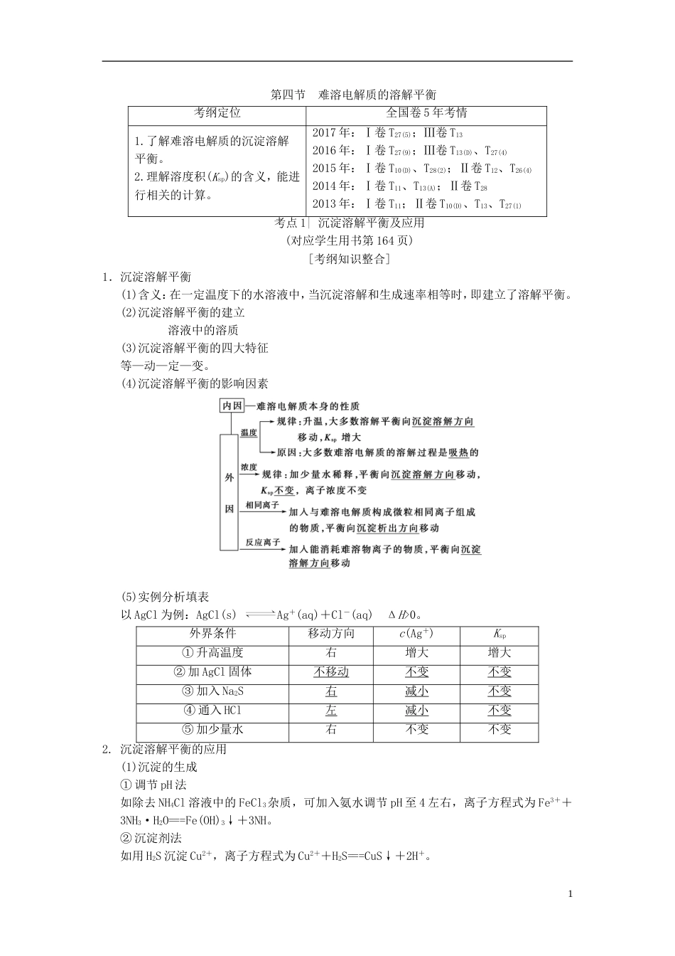 高考化学一轮复习第章水溶液中的离子平衡第节难溶电解质的溶解平衡学案_第1页