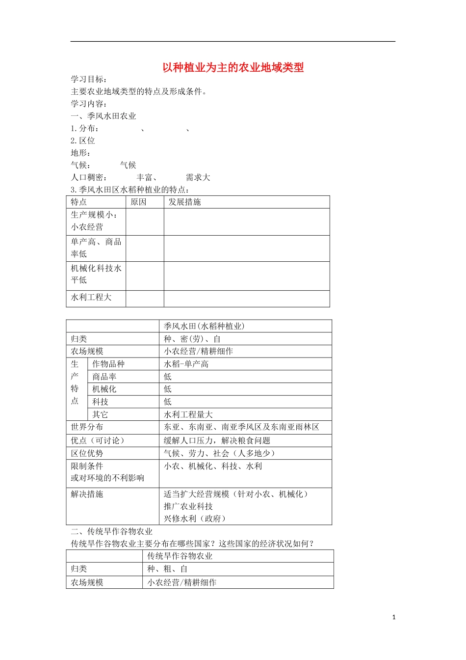 高考地理专题总复习以种植业为主的农业地域类型学案_第1页