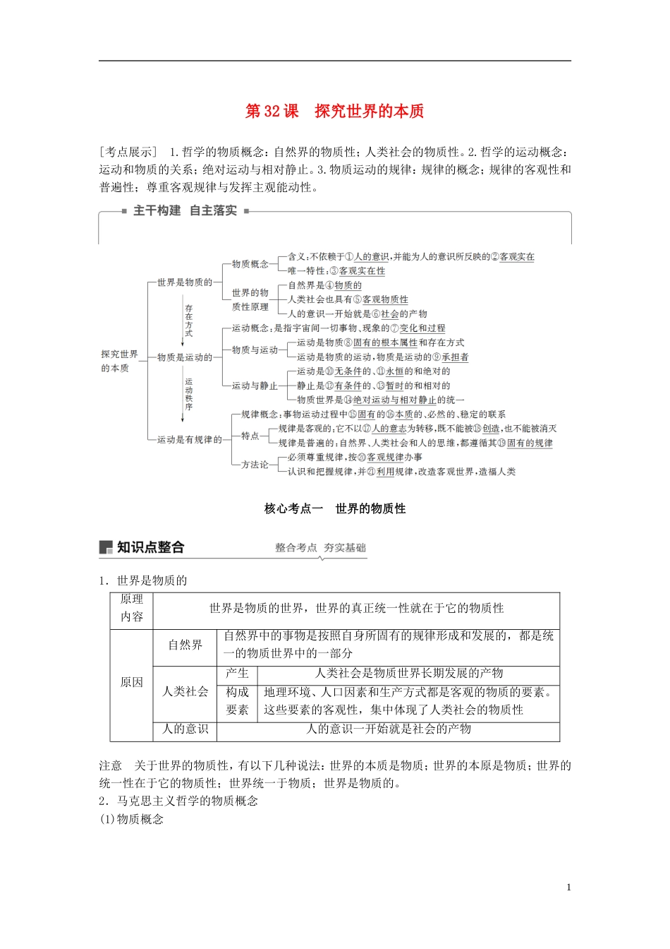 高考政治一轮复习第十三单元探索世界与追求真理探究世界的本质讲义新人教必修_第1页