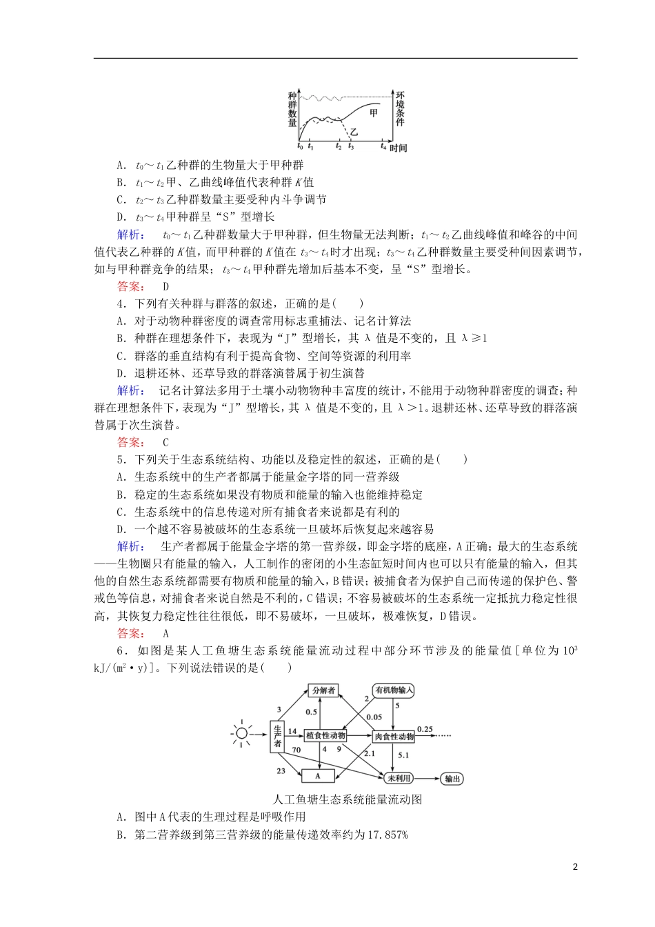 高考生物二轮复习专题质量检测六生物与环境_第2页