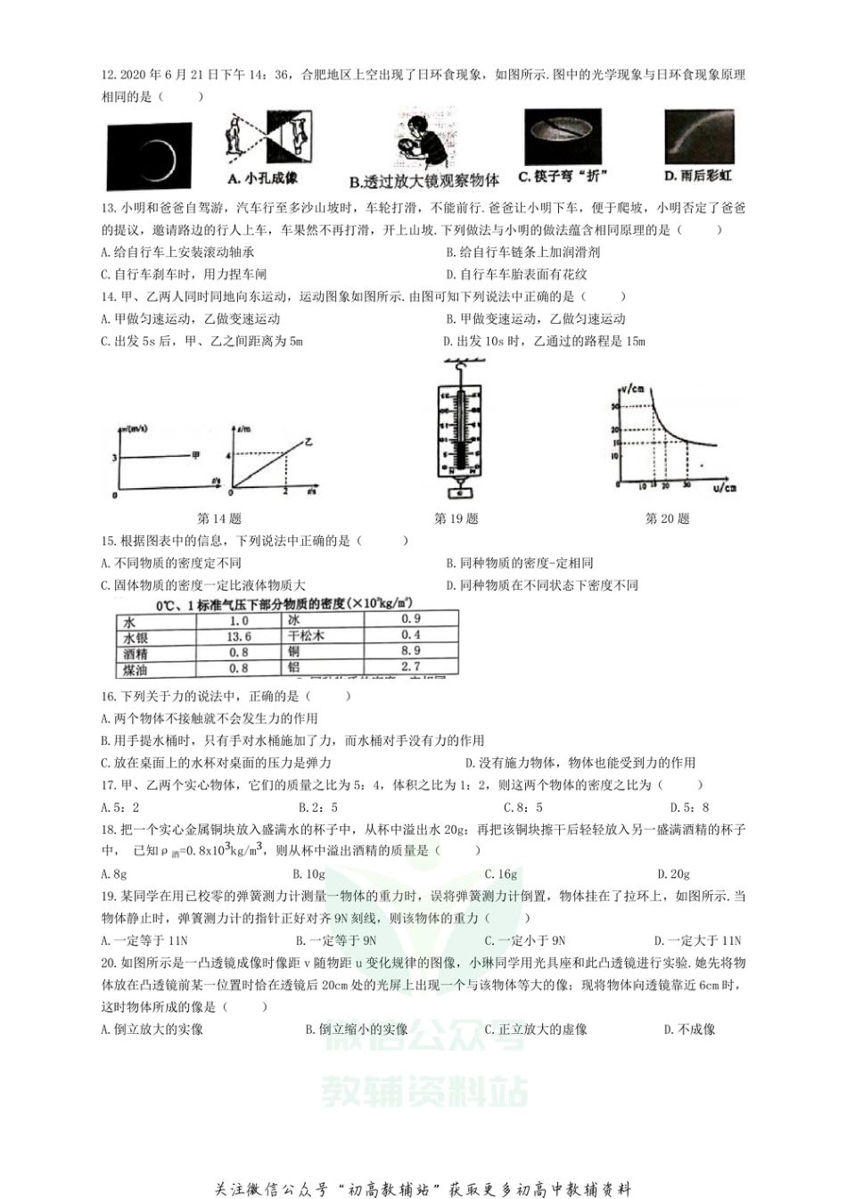 26沪科版安徽省合肥市蜀山区2020-2021学年八年级上学期期末质量检测物理试题_第2页