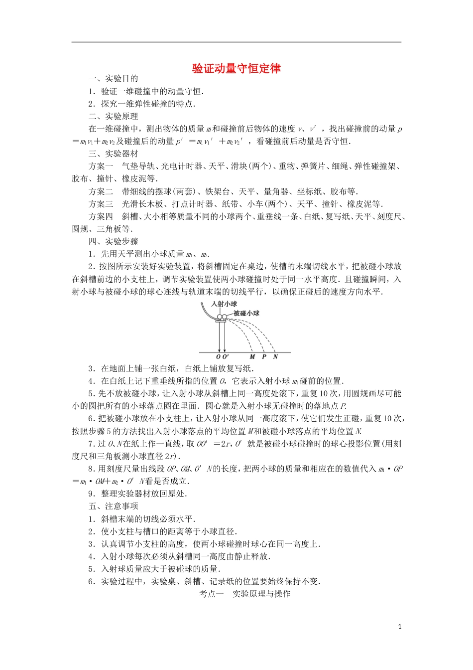 高考物理动量冲量精讲精练验证动量守恒定律_第1页