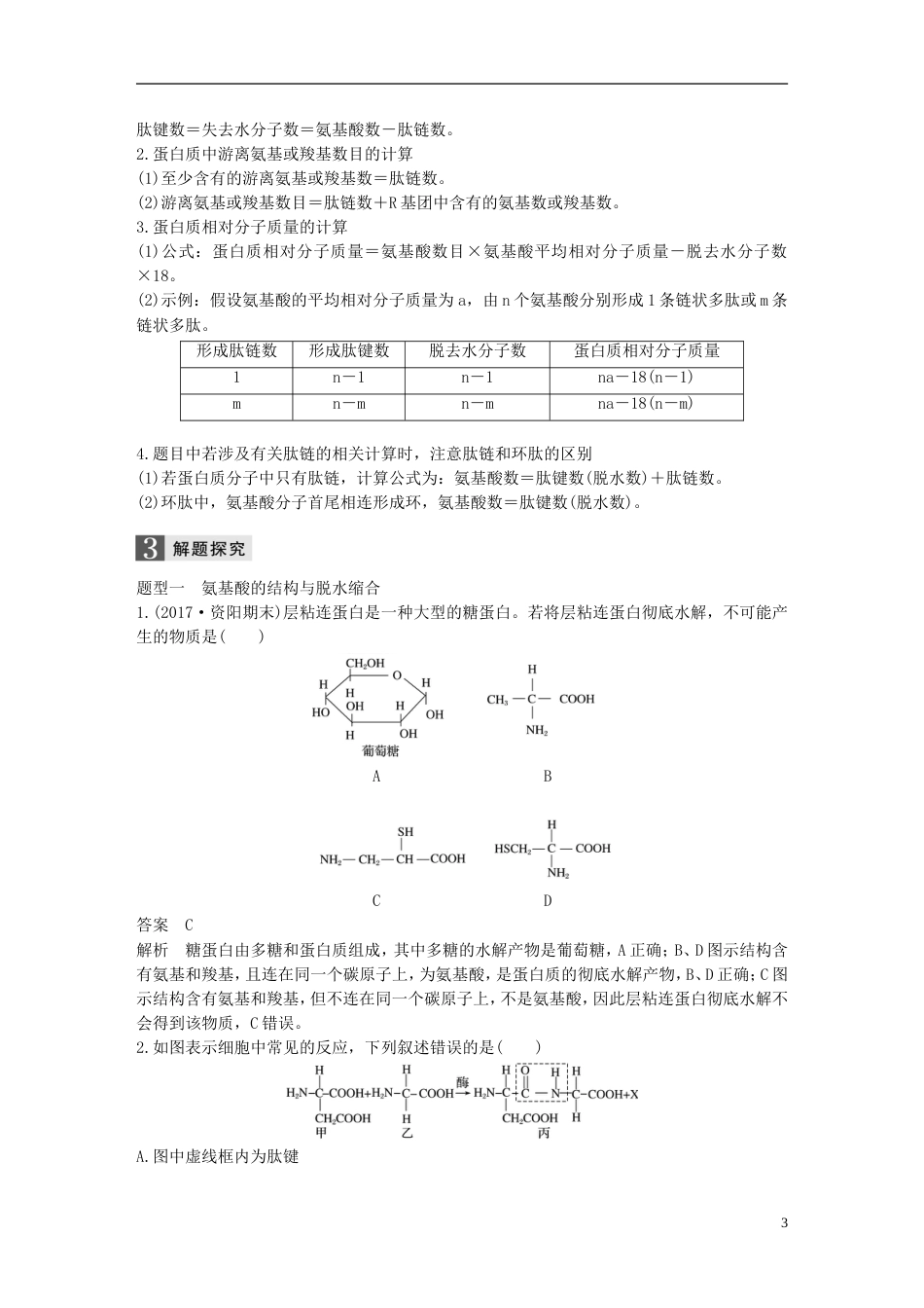 高考生物一轮总复习第一单元细胞的分子组成与结构第讲蛋白质和核酸学案_第3页