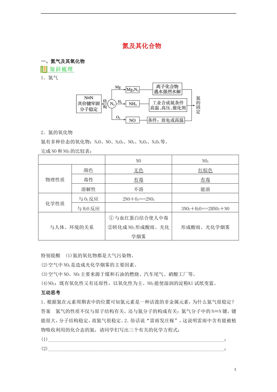 高考化学氮及其化合物复习讲义必修1_第1页