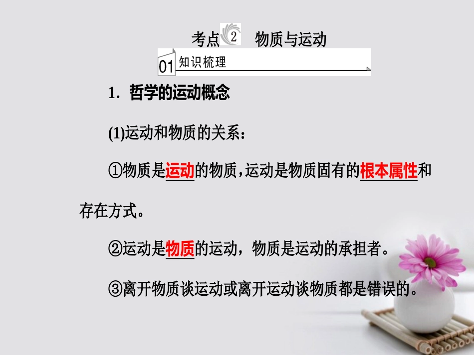 高考政治一轮复习 生活与哲学 专题十四 探索世界与追求真理 考点2 物质与运动课件_第2页