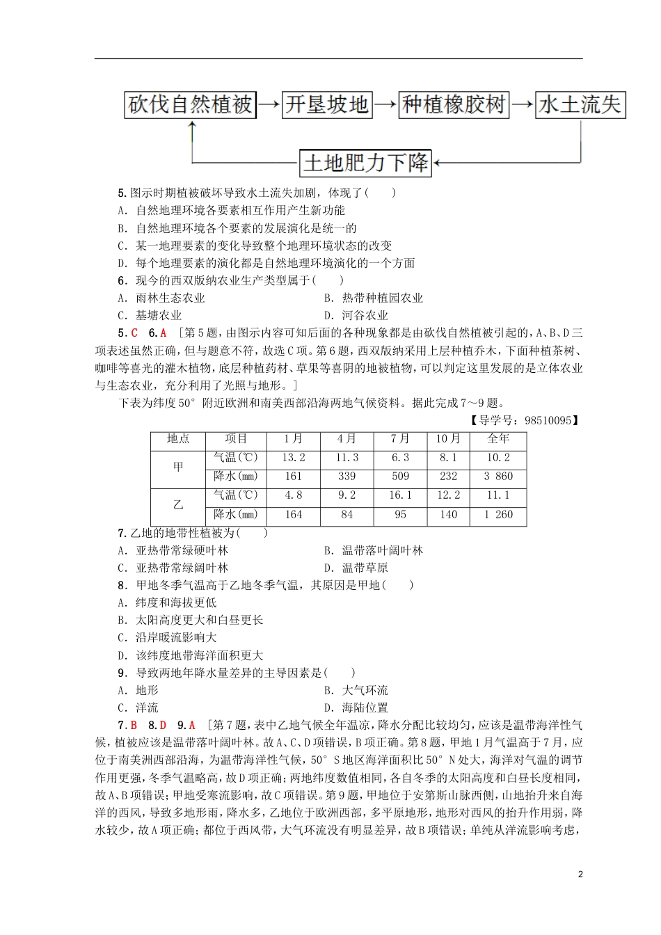 高考地理一轮复习重点强化练自然地理环境的整体性与差异性鲁教_第2页