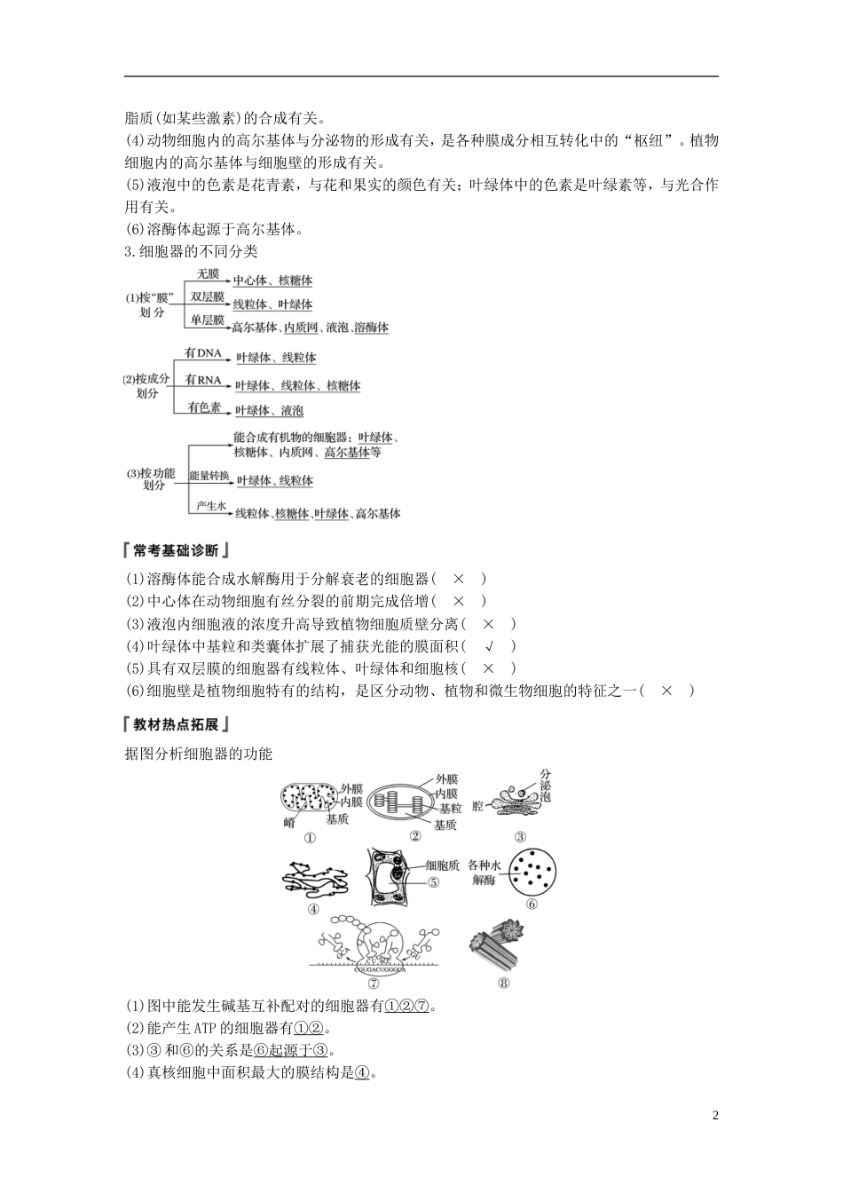 高考生物一轮复习第二单元细胞的结构和功能第讲细胞器与生物膜系统备考一体学案苏教_第2页