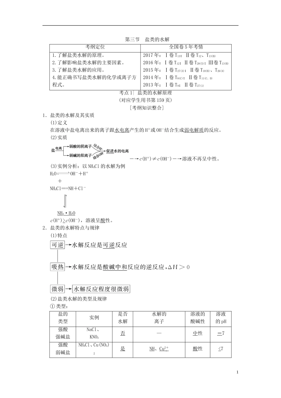 高考化学一轮复习第章水溶液中的离子平衡第节盐类的水解学案_第1页