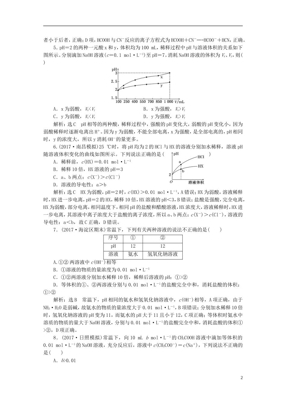 高考化学二轮复习第八章水溶液中的离子平衡弱电解质的电离跟踪检测_第2页