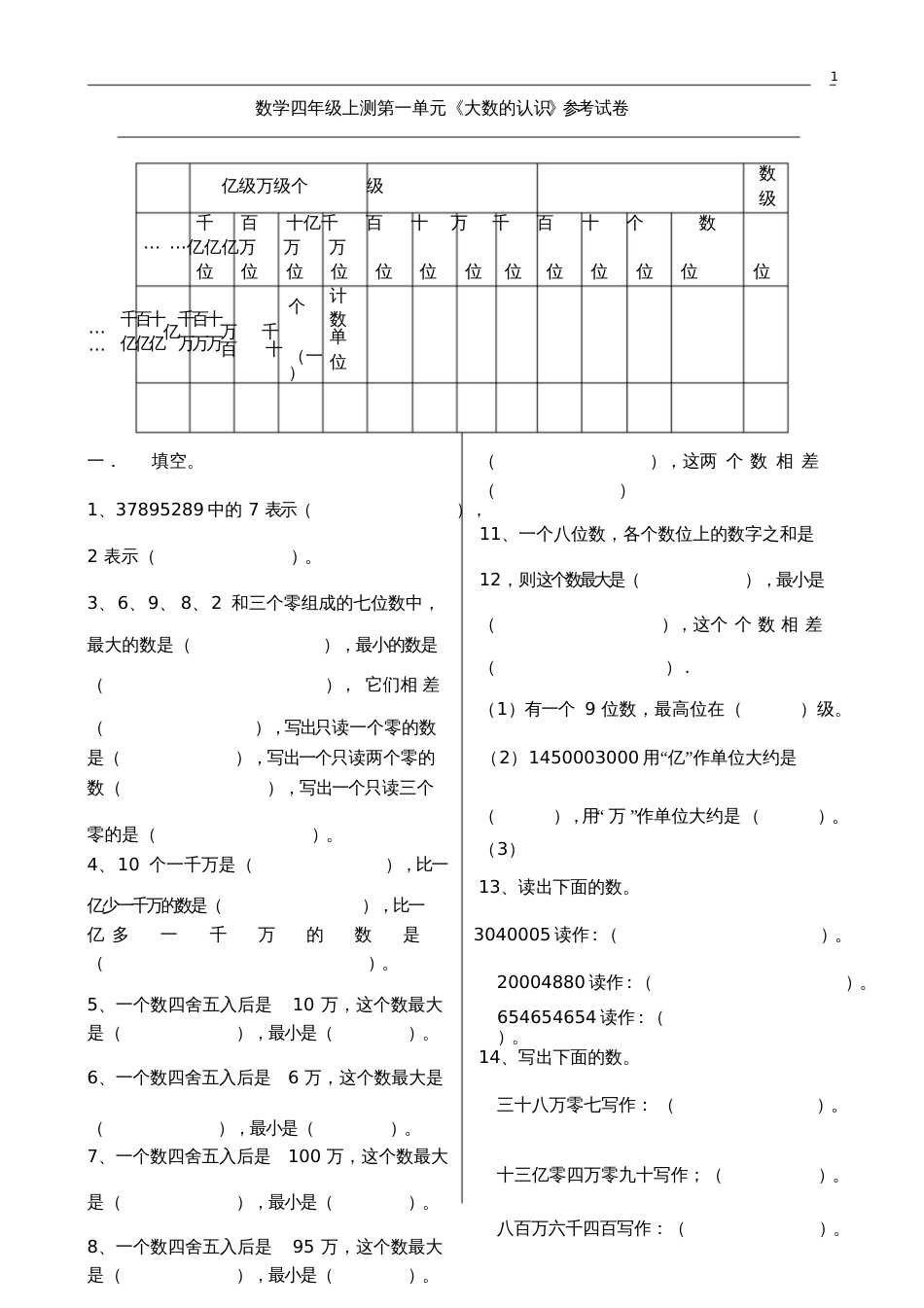 第一单元大数的认识试卷[共5页]_第1页