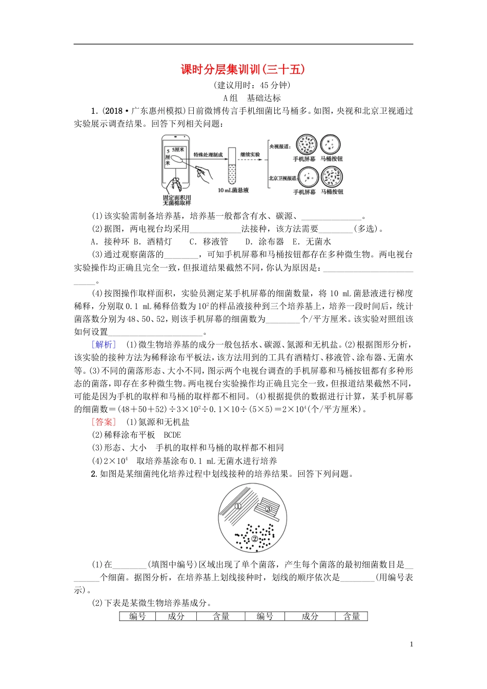 高考生物一轮复习生物技术实践课时分层集训无菌操作技术苏教_第1页