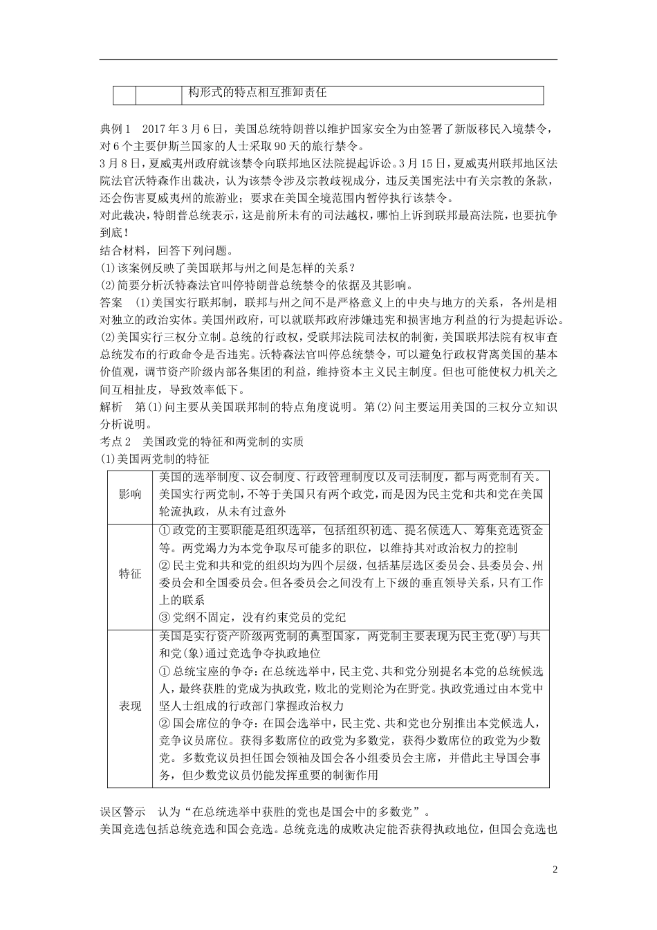 高考政治一轮复习联邦制两党制三权分立以美国为例讲义新人教选修_第2页