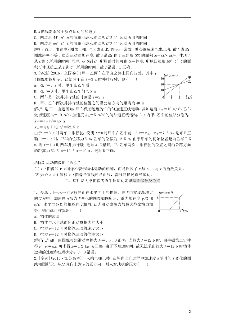 高考物理二轮复习第一板块力学选择题锁定大命题间第讲谙熟三看两法破解力学图像三类问题讲义_第2页