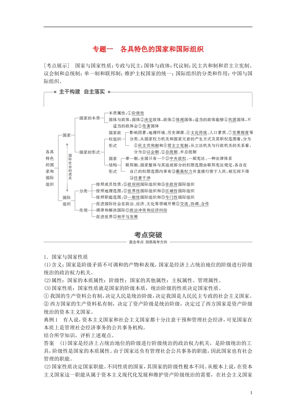 高考政治一轮复习专题一各具特色的国家和国际组织讲义新人教选修_第1页