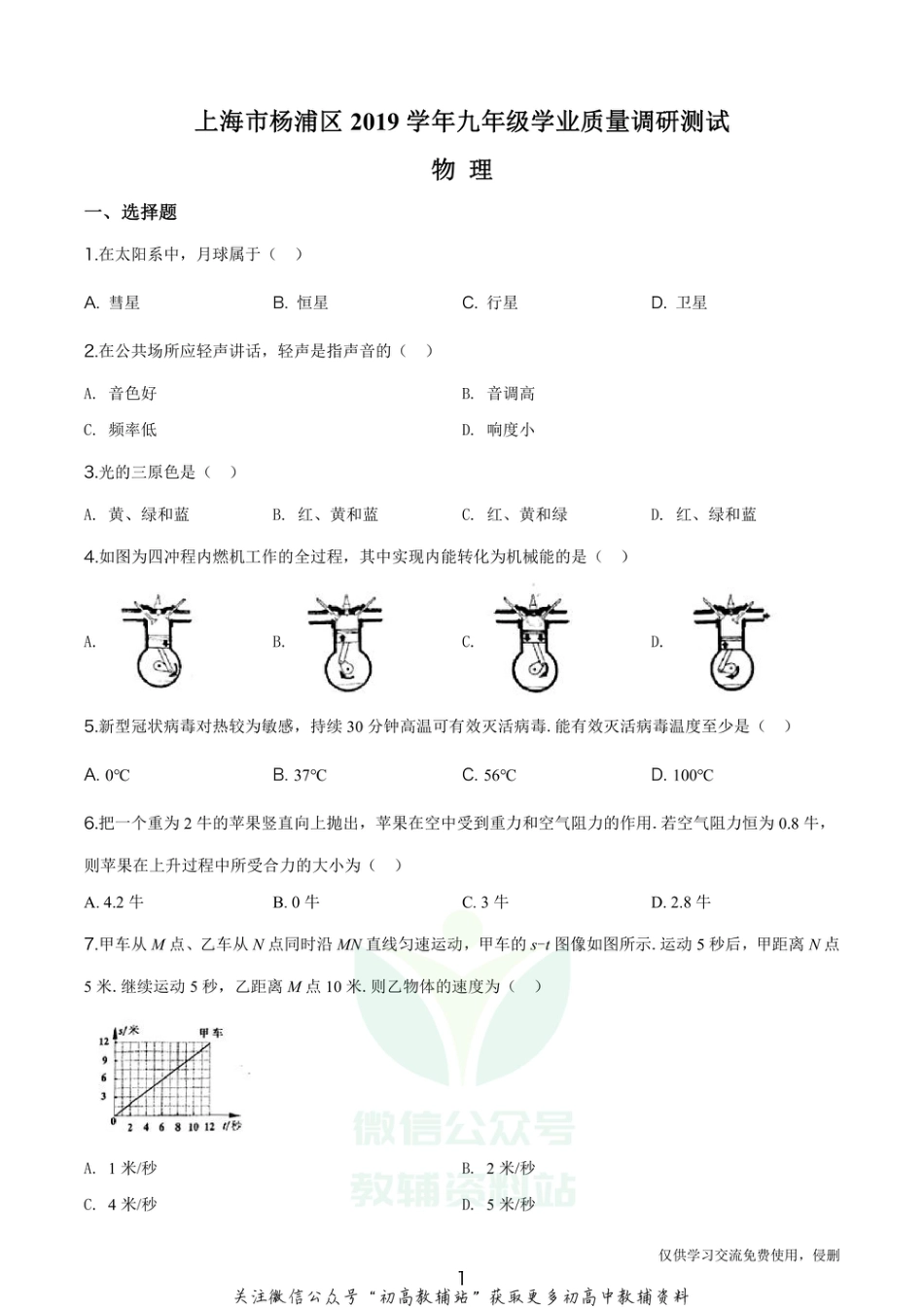 4.上海市杨浦区2020届中考二模物理_第1页