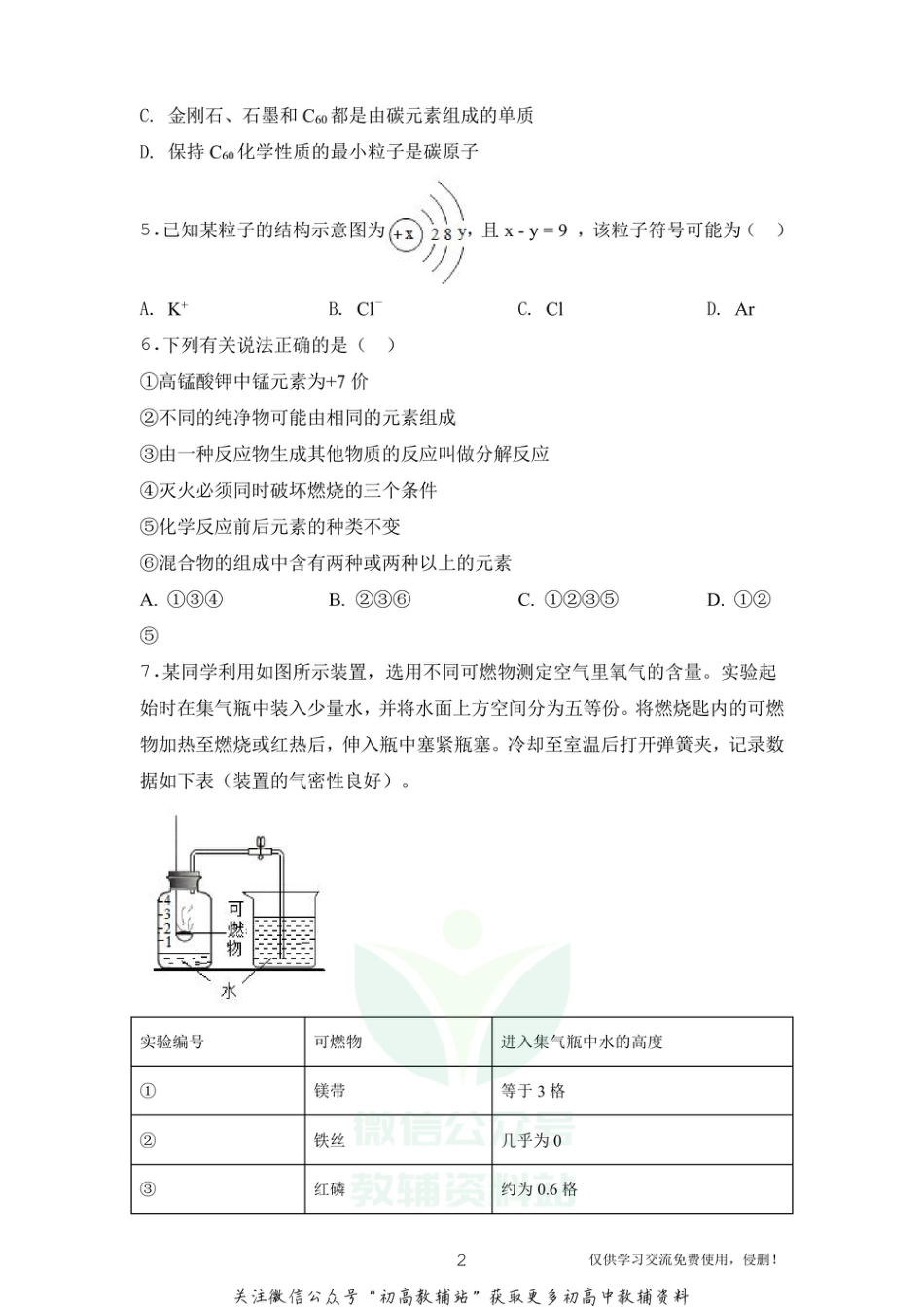 11人教版·湖北省武汉市九年级上学期期末化学_第2页