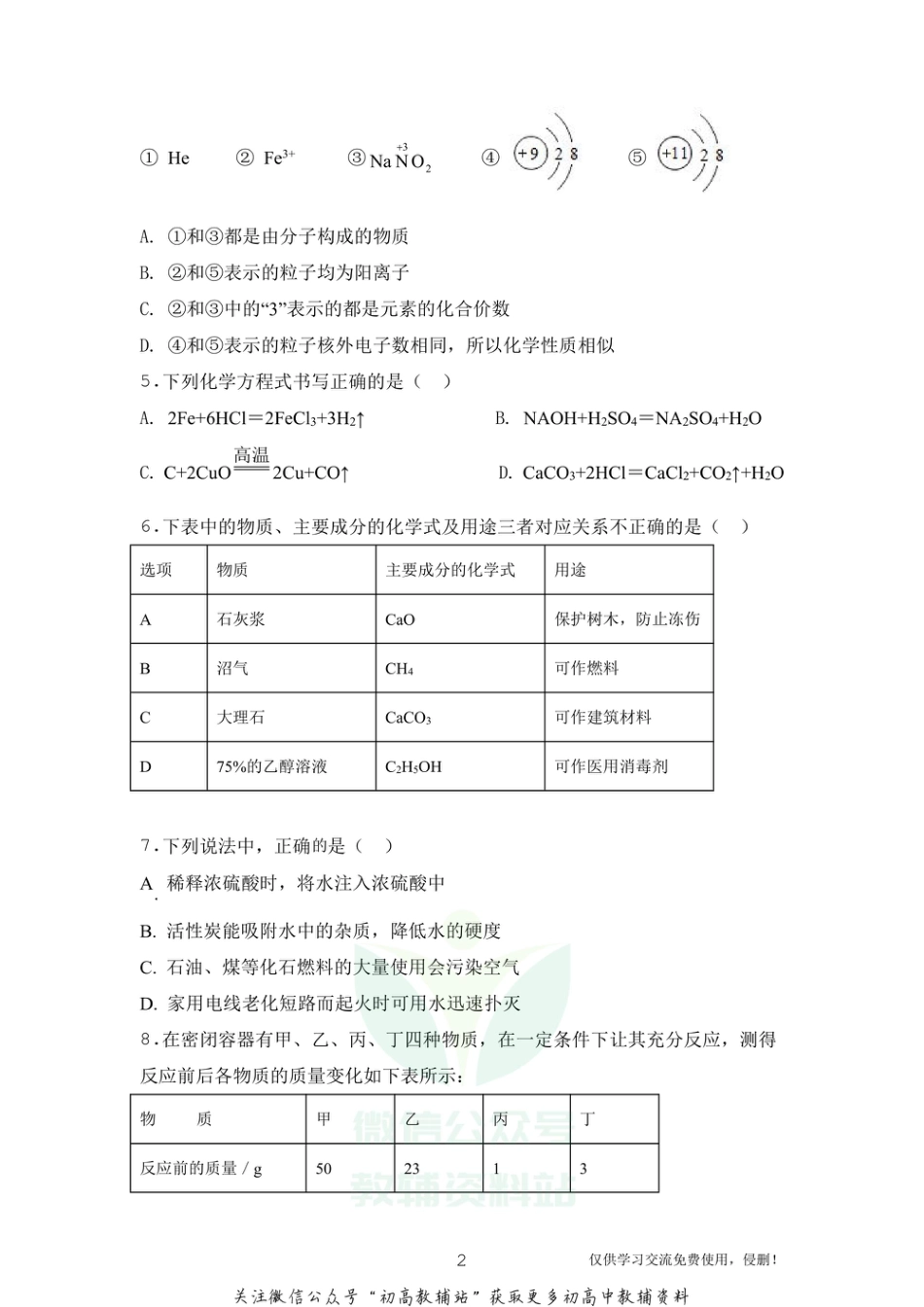 12人教版·湖北省黄冈市麻城市九年级上学期期末化学_第2页