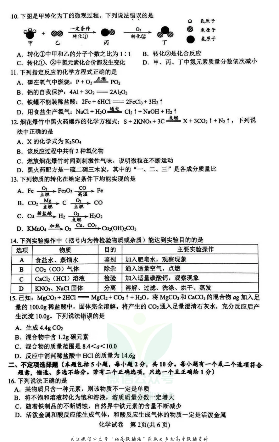 20沪教版·江苏省镇江市丹阳第一学期期末考试化学_第2页