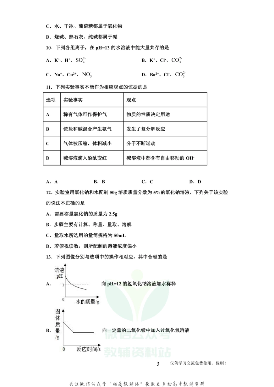 10河南省濮阳市中考三模化学_第3页