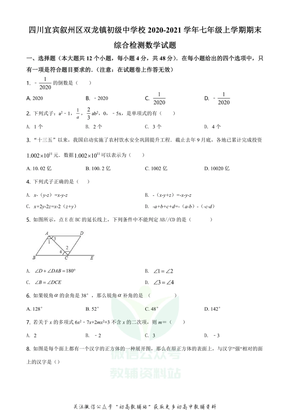 51.华师版·四川宜宾叙州区双龙镇初级中学校期末_第1页