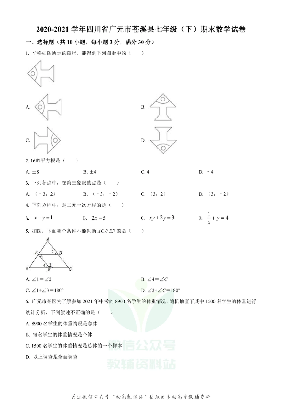 58.华师版·四川省广元市苍溪县期末_第1页