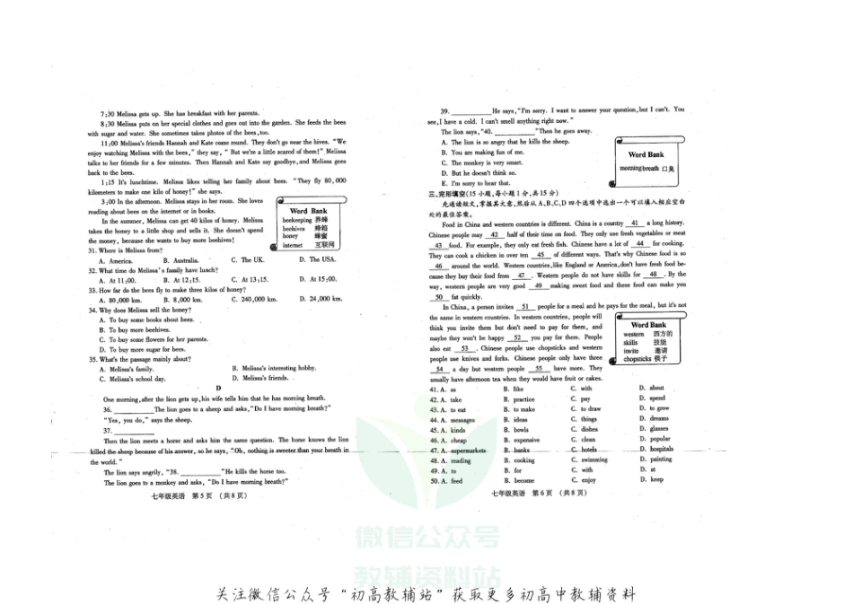 30.河南省鹤壁市2020--2021学年七年级下学期期末模拟英语试卷_第3页