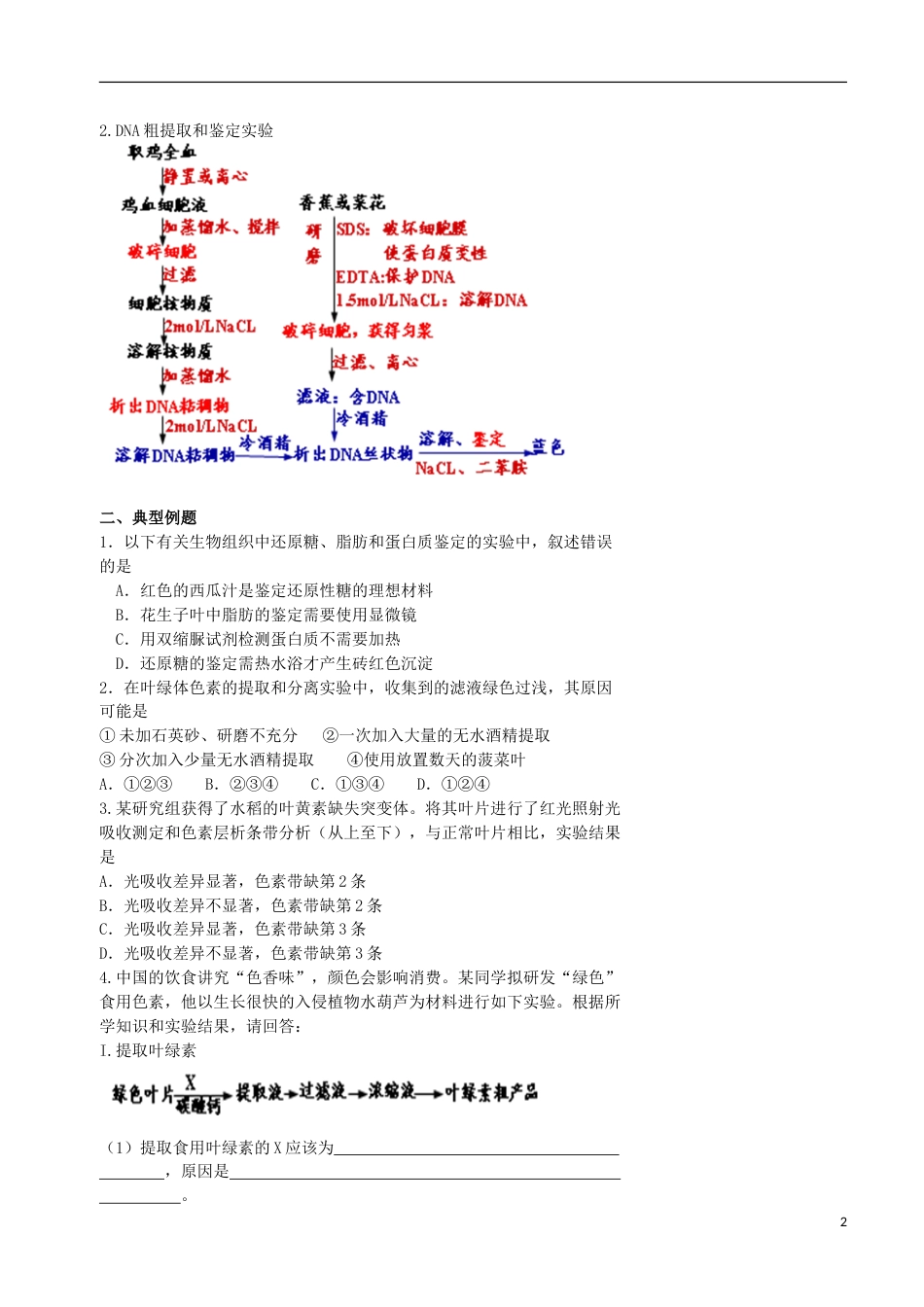 高考生物总复习教材基本实验物质的提取分离和鉴定专题学案_第2页