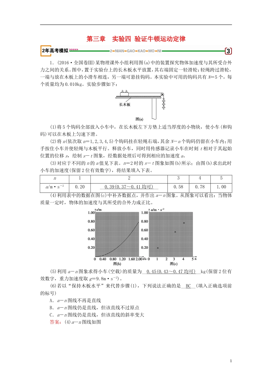 高考物理一轮复习第章牛顿运动定律实验验证牛顿运动定律习题新人教_第1页