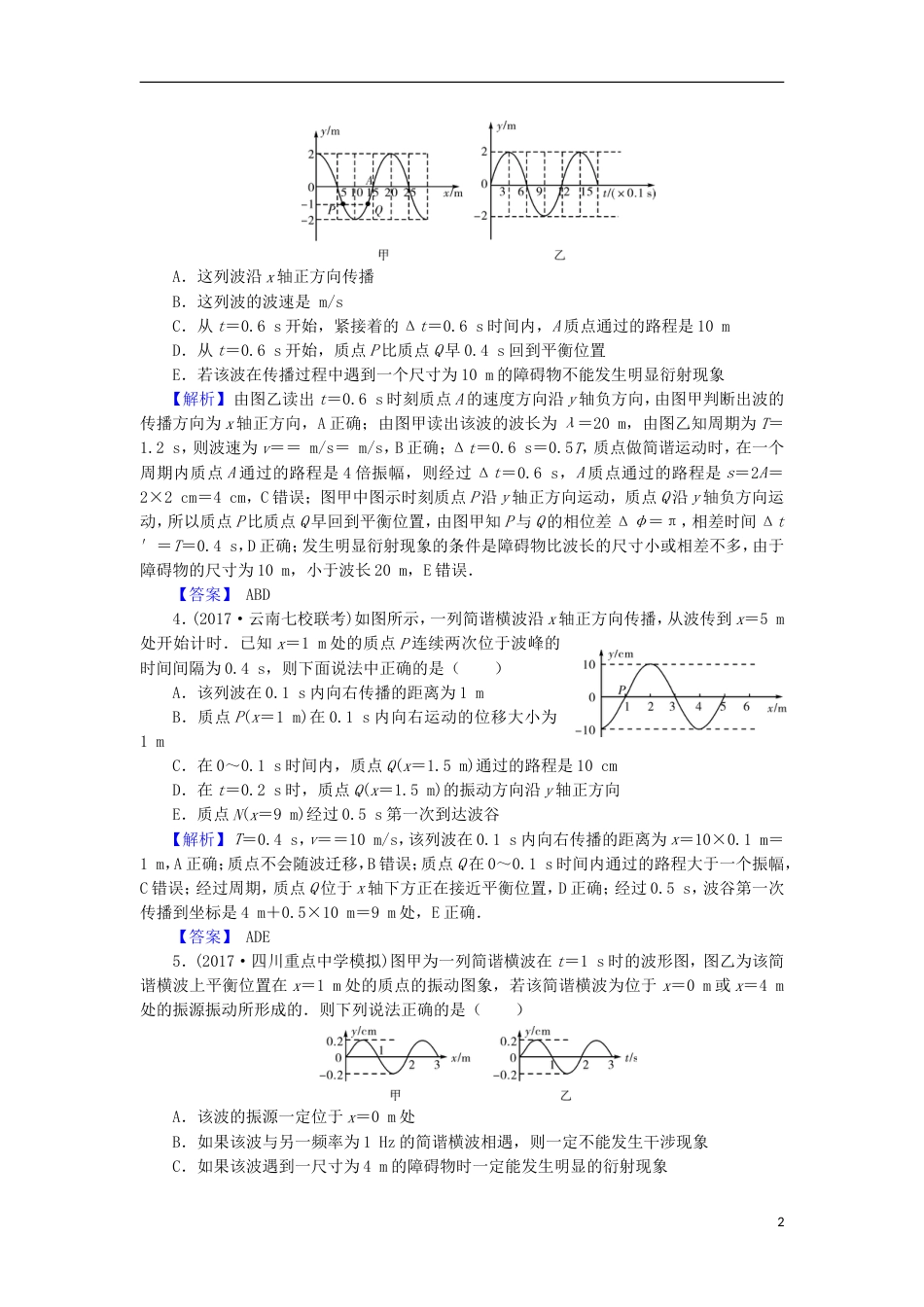 高考物理二轮复习专题机械振动与机械波光专题卷_第2页