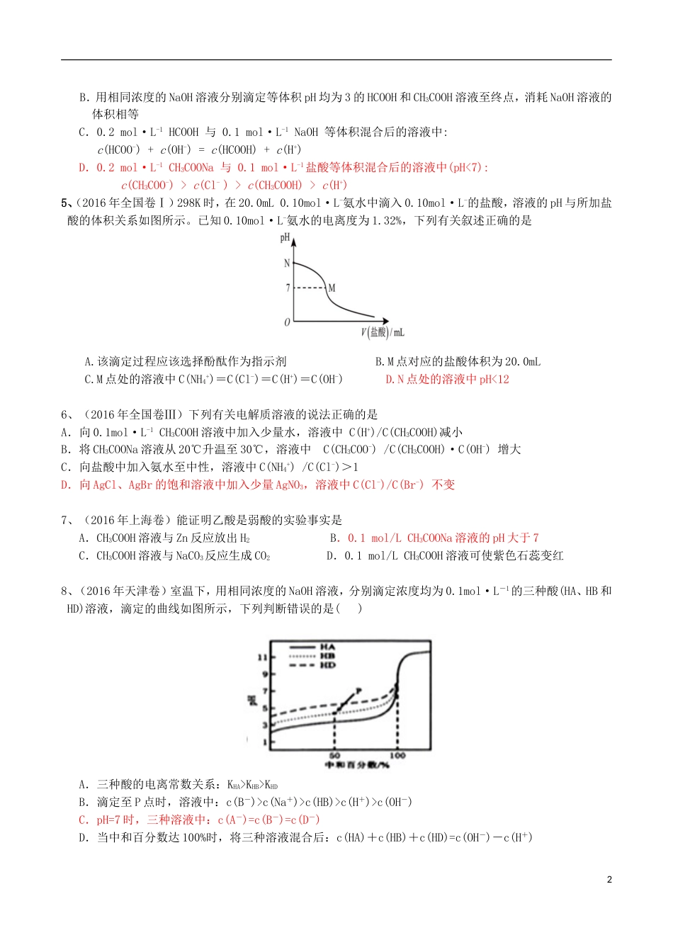 高考化学二轮复习专题测试溶液中的离子反应部分_第2页