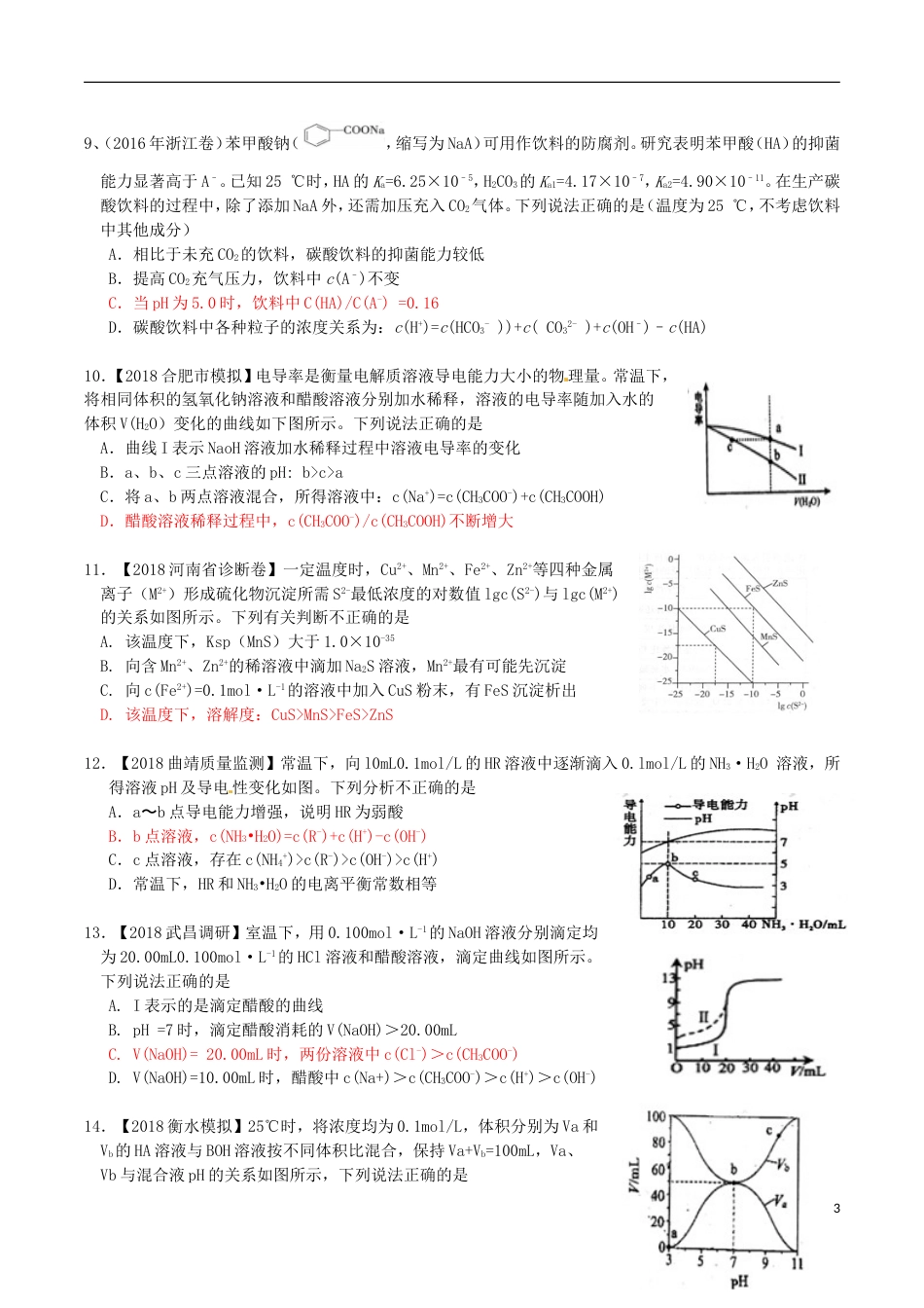 高考化学二轮复习专题测试溶液中的离子反应部分_第3页