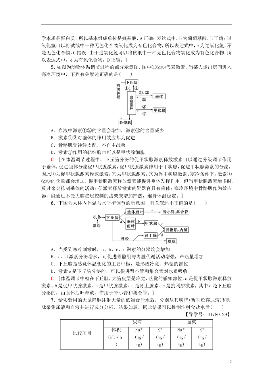 高考生物一轮复习第单元生物个体的稳态课时分层集训体温调节水和无机盐调节血糖调节苏教_第2页