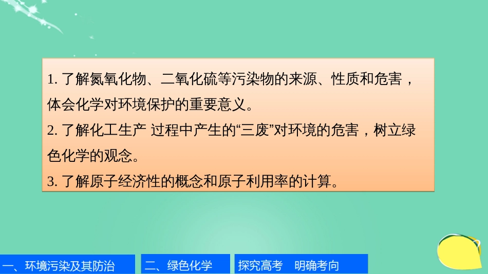 高考化学一轮复习 第4章 常见非金属及其化合物 专题讲座四 环境保护与绿色化学课件 鲁科版_第2页