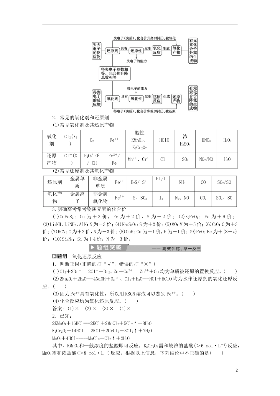 高考化学二轮复习第讲氧化还原反应课堂练习_第2页