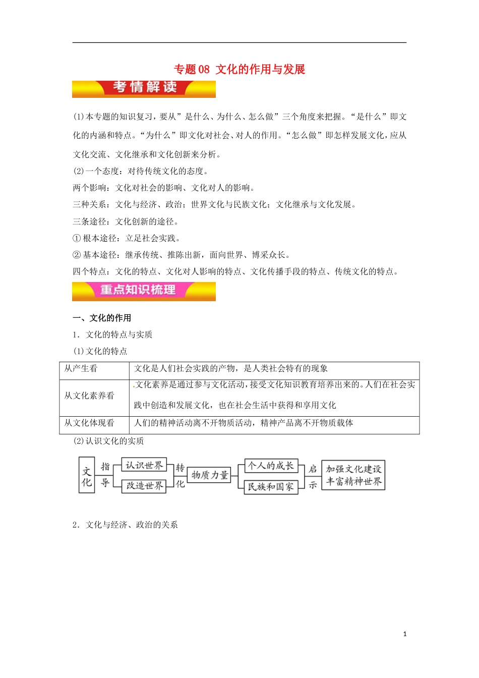 高考政治二轮复习专题文化的作用与发展讲学案_第1页