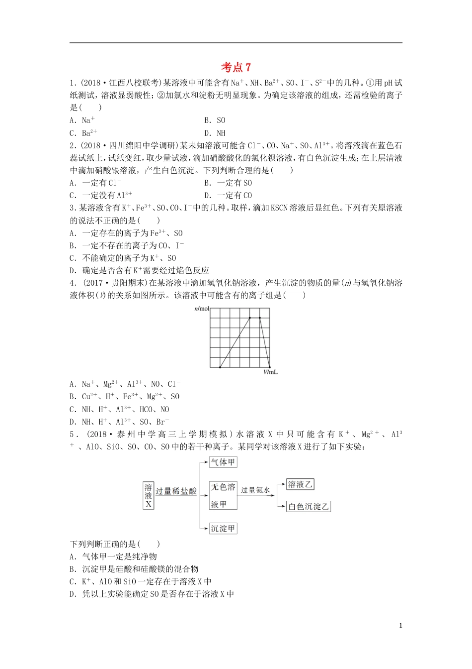 高考化学一轮复习微题型微考点训练考点7_第1页