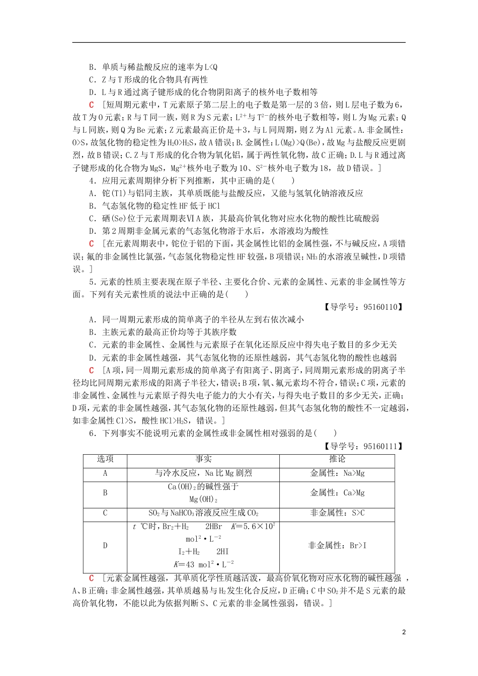 高考化学一轮复习课时分层训练元素周期律和元素周期表鲁科_第2页