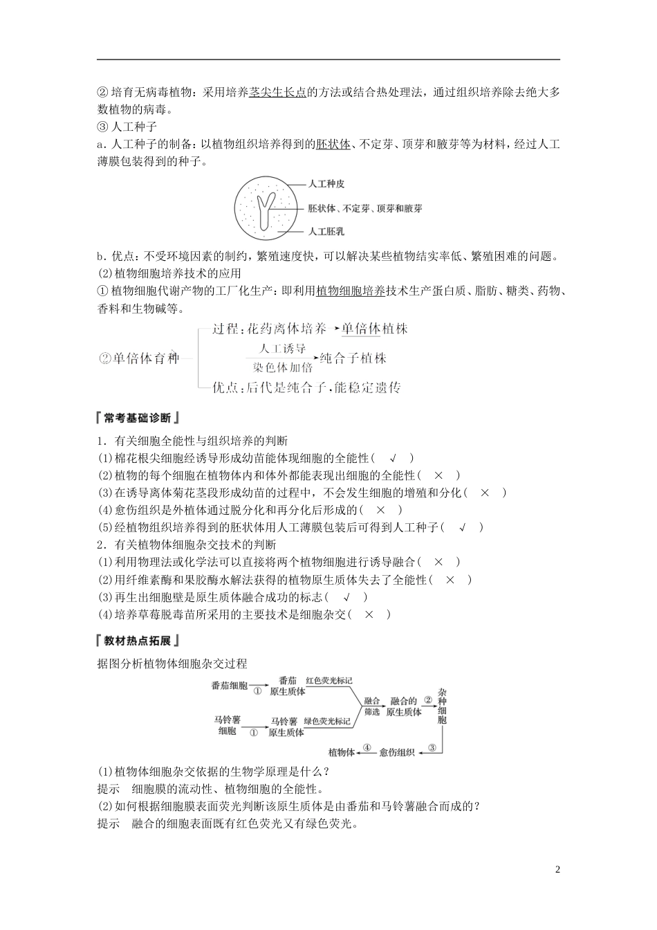 高考生物一轮复习第十单元现代生物科技专题第讲细胞工程备考一体学案苏教_第2页