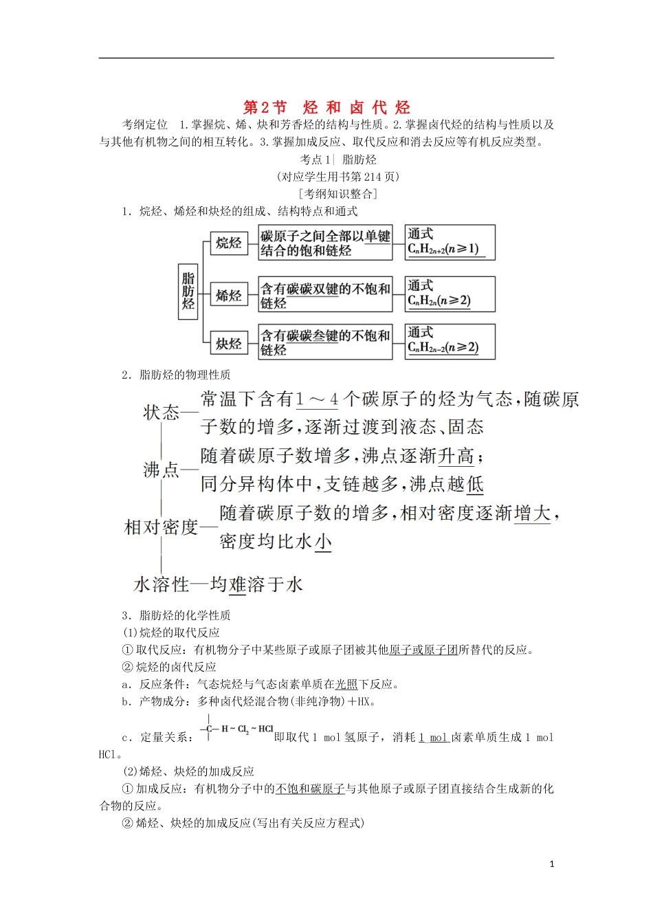 高考化学一轮复习第章有机化学基础第节烃和卤代烃学案鲁科_第1页