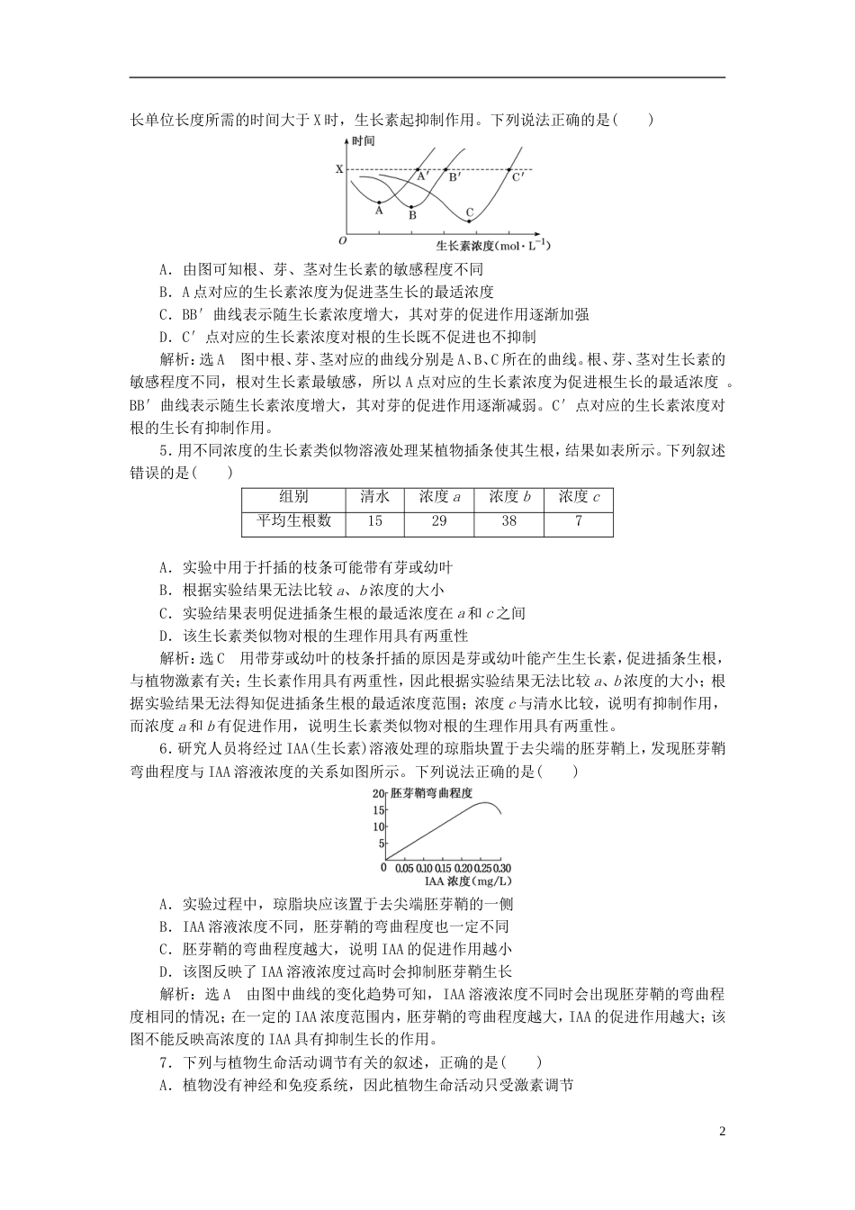 高考生物二轮复习专题四调节串讲二植物的激素调节课时作业基础练_第2页