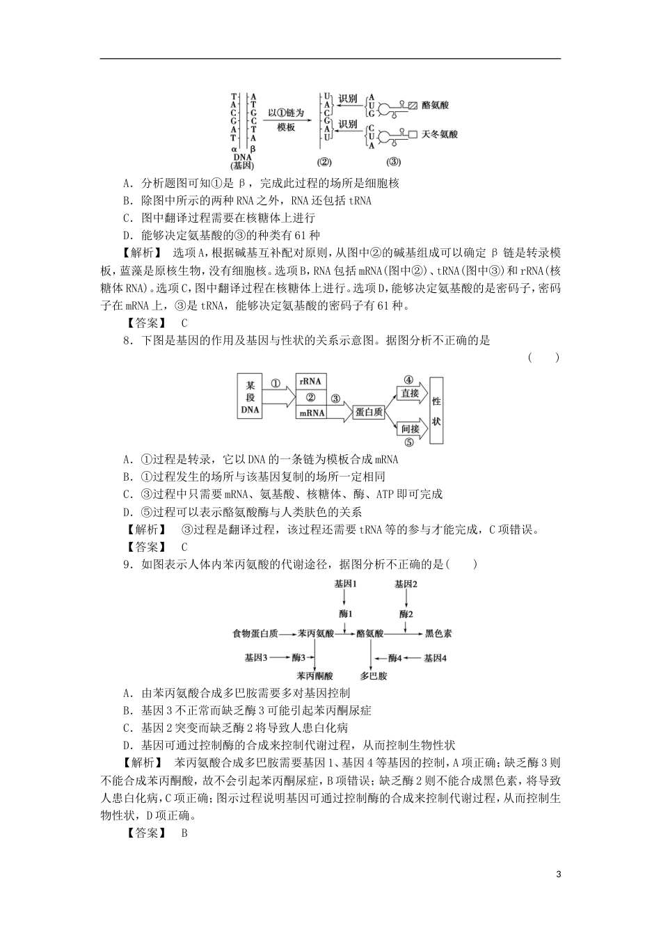 高考生物大一轮复习分层提能限时练基因的表达新人教_第3页