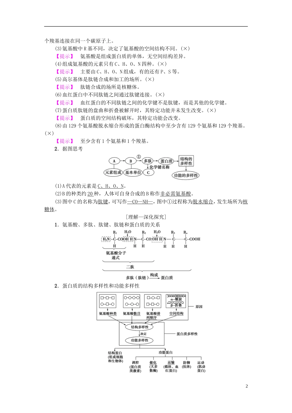 高考生物一轮复习第单元细胞的化学组成第讲蛋白质的结构和功能学案苏教_第2页