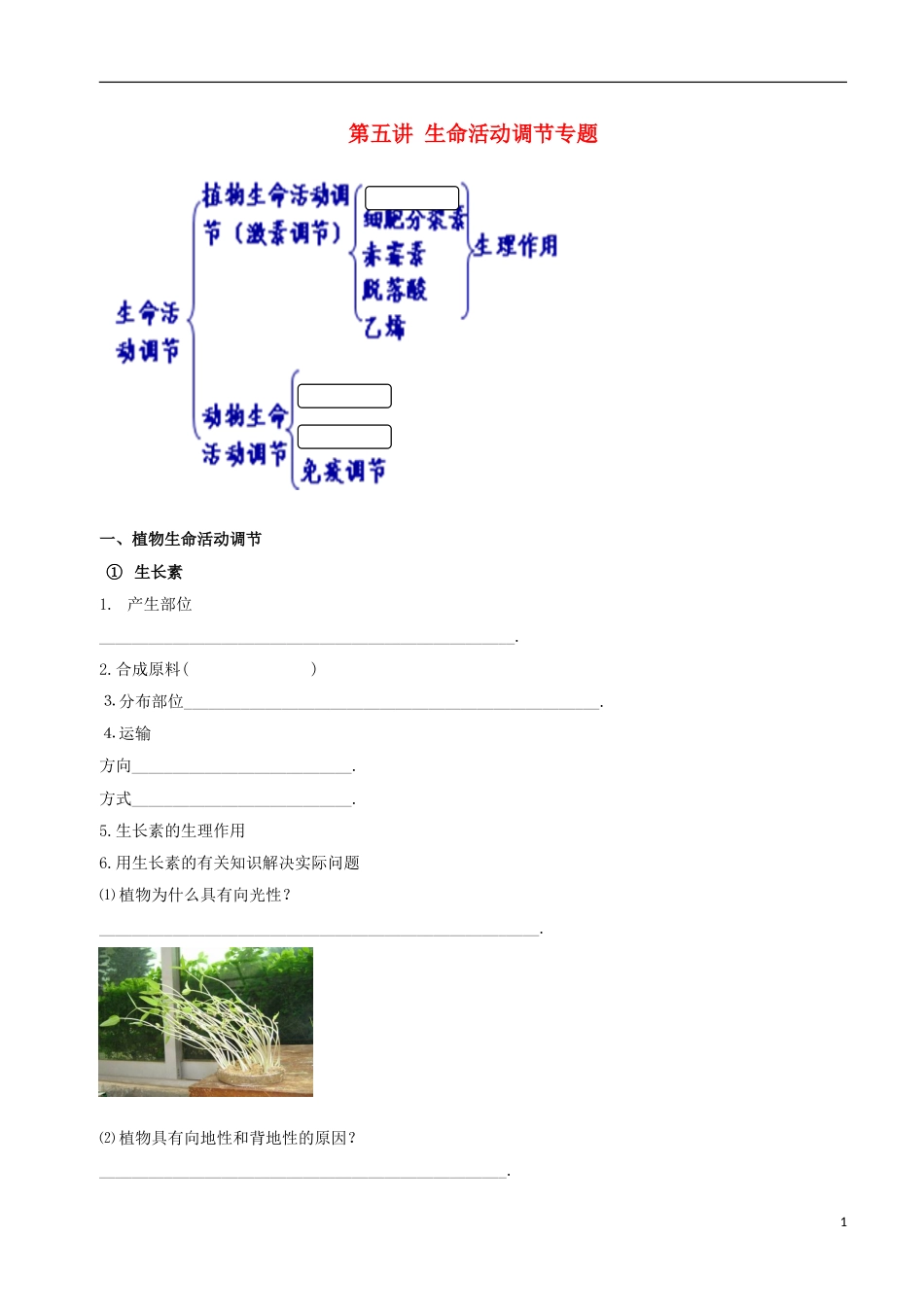 高考生物总复习专题突破第五讲生命活动调节专题学案_第1页