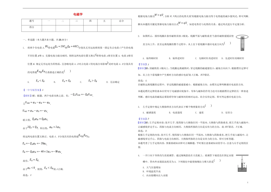 高考物理三轮冲刺专题能力提升电磁学_第1页