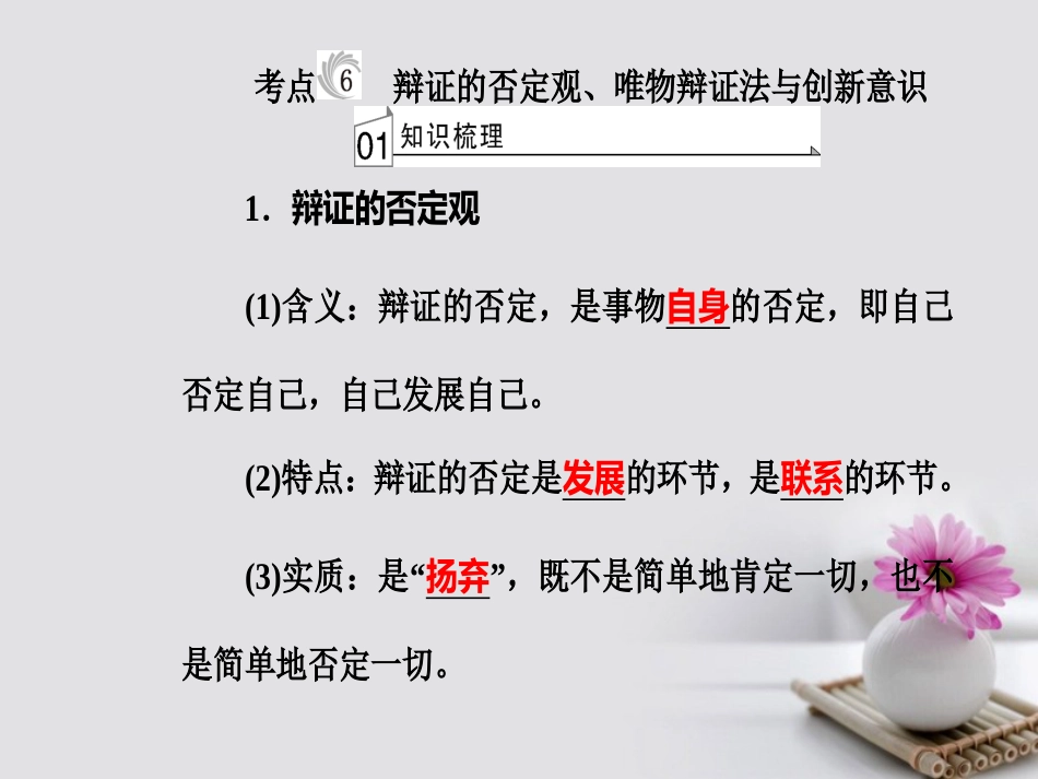 高考政治一轮复习 生活与哲学 专题十五 思想方法与创新意识 考点6 辩证的否定观、唯物辩证与创新意识课件_第2页