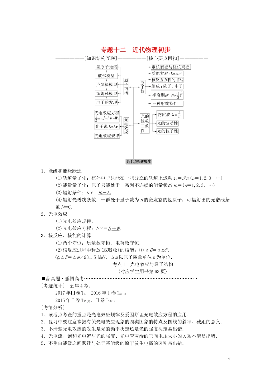 高考物理二轮复习第部分专题整合突破专题近代物理初步教案_第1页