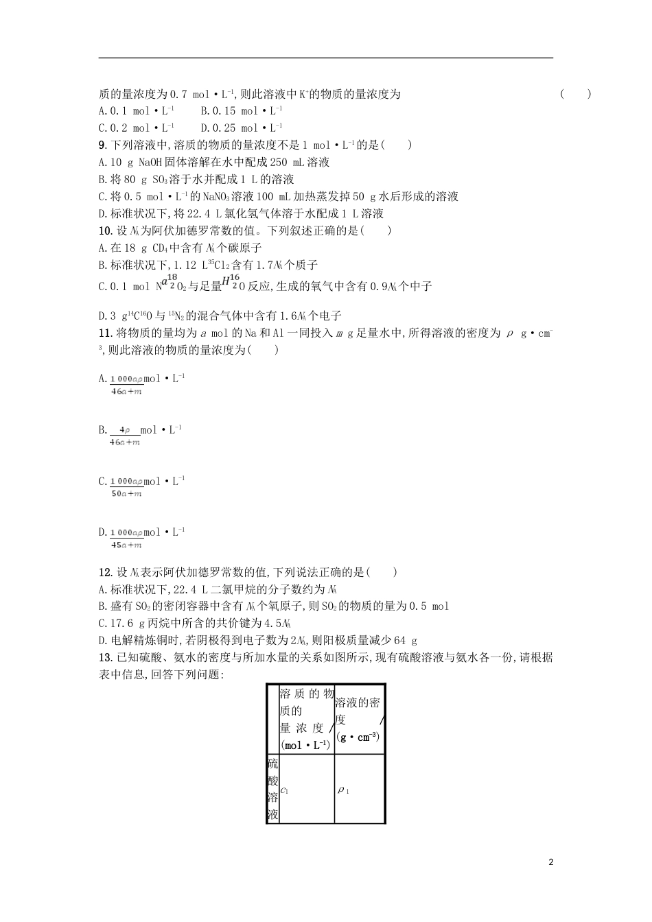 高考化学二轮专题复习提升训练物质的量的相关计算_第2页