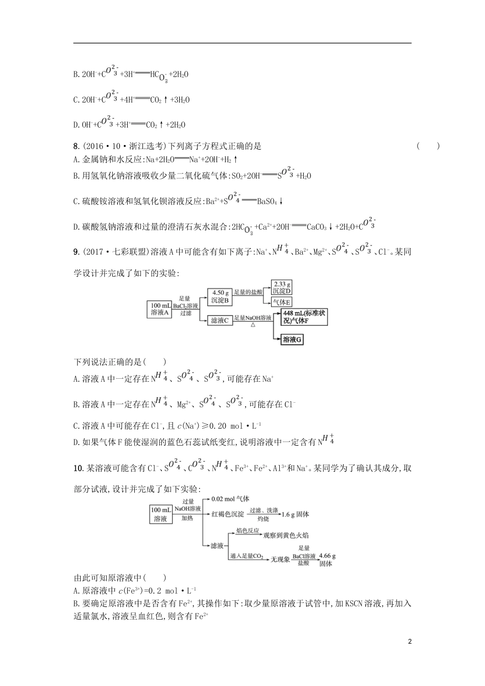 高考化学二轮专题复习提升训练离子反应_第2页