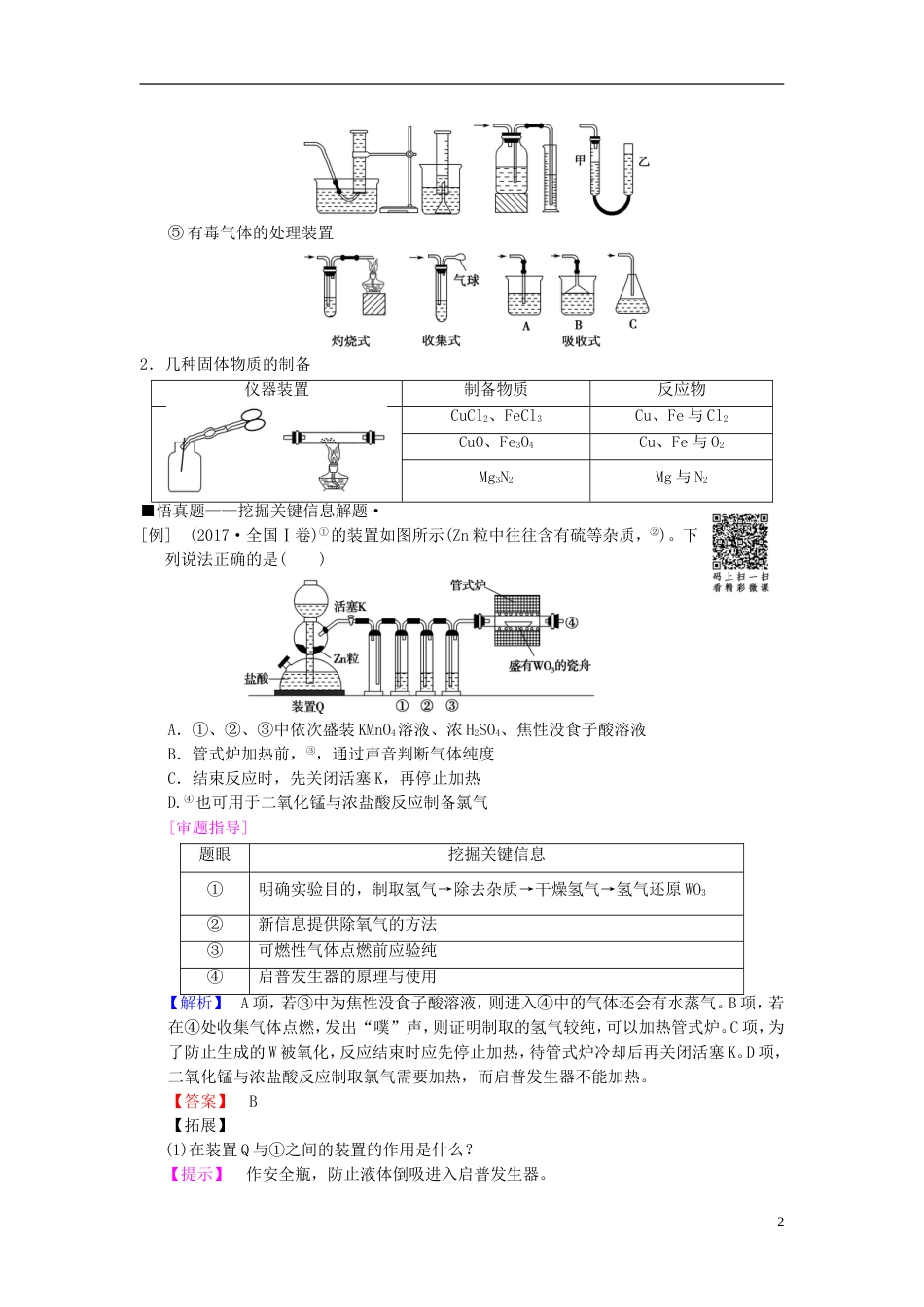 高考化学二轮复习专题化学实验第讲物质的制备学案_第2页